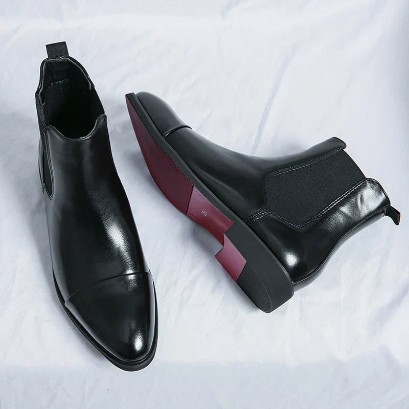 Léon Noir – Svarta Chelsea Boots med Röd Sula