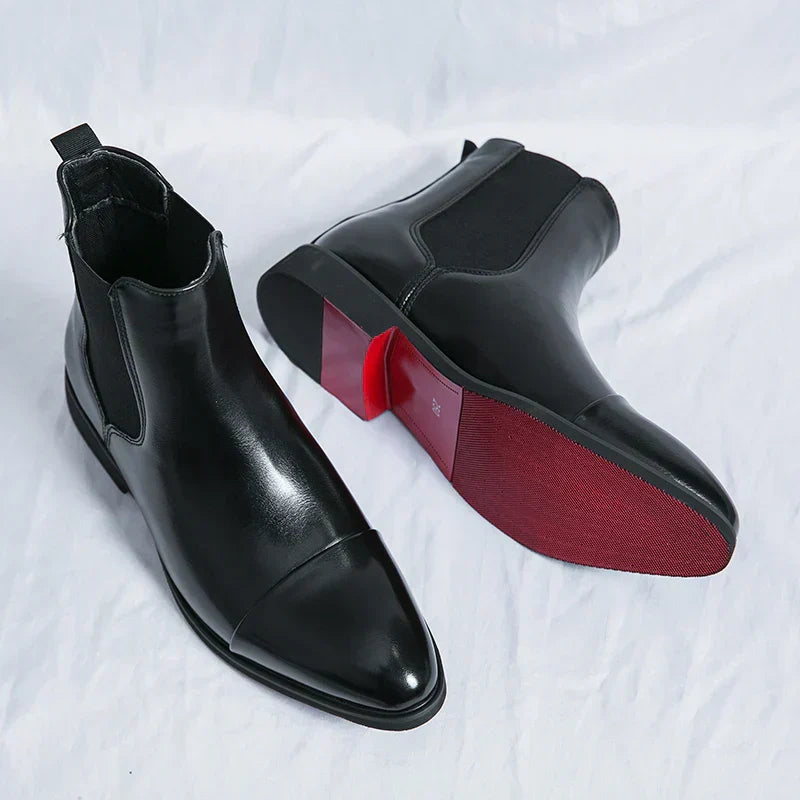 Léon Noir – Svarta Chelsea Boots med Röd Sula