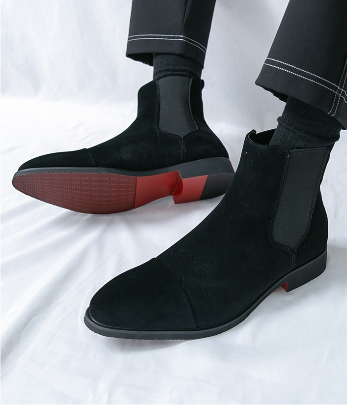 Léon Noir – Svarta Chelsea Boots med Röd Sula